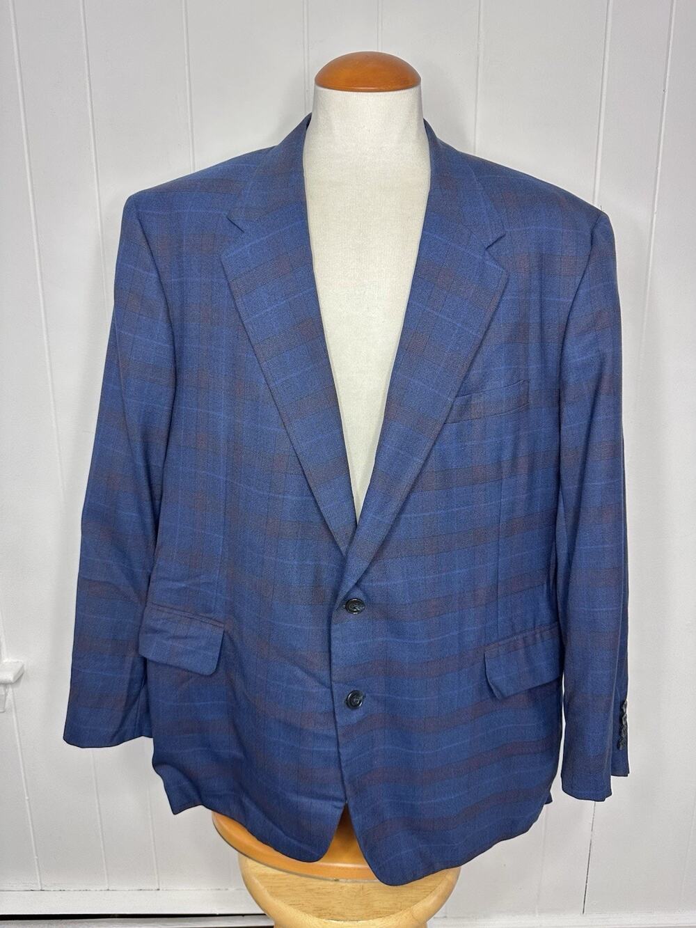 Tom James Bespoke Holland & Sherry Navy Plaid Sport Coat Blazer 50L* Savile Row